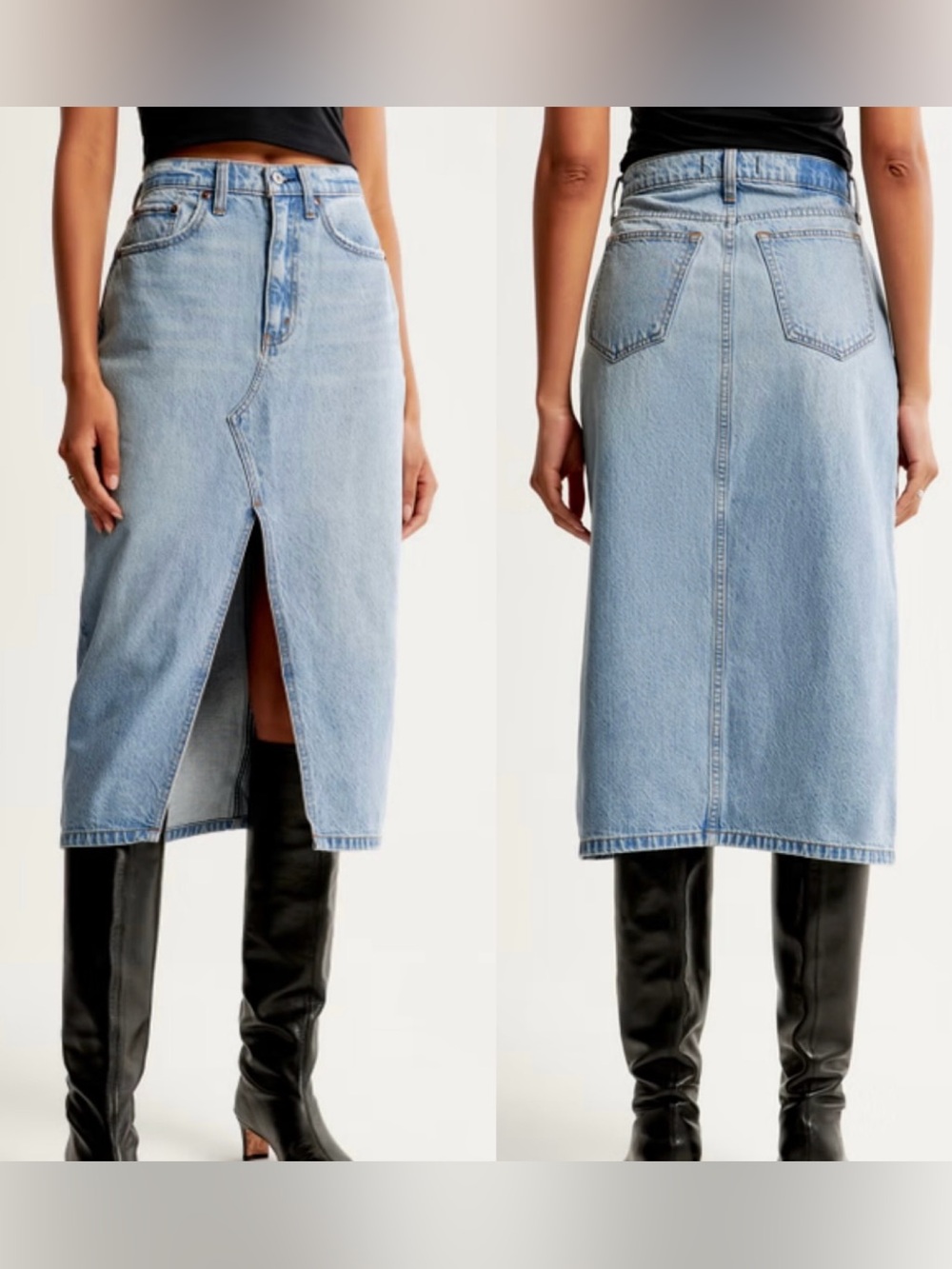 Abercrombie & Fitch Light Blue Denim Midi Skirt